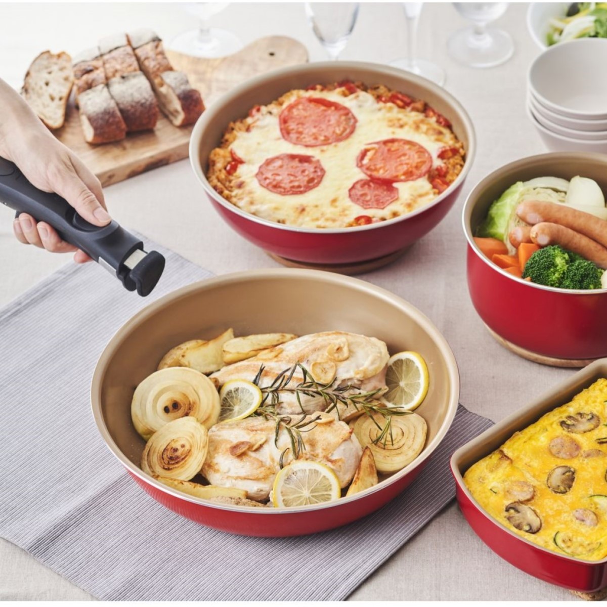 【エバークック/evercook】【500日保証】ツルすべが続く。毎日使いたい着脱式ハンドルフライパン・鍋セット 【IH/ガス火対応】