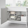 スチール製で各棚の耐荷重が約10kgあります約2.5cm刻みで細かく高さが調節できるのでホットプレートやカセットコンロなどを無駄なく収納できます重い鍋も収納できますオーブンのトレーやカセットコンロなど