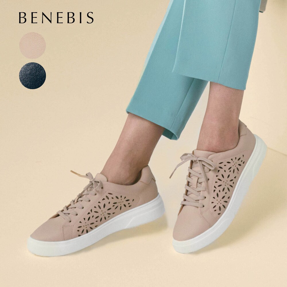 【ベネビス/BENEBIS】本革フラワーパンチングスニーカー【軽量】