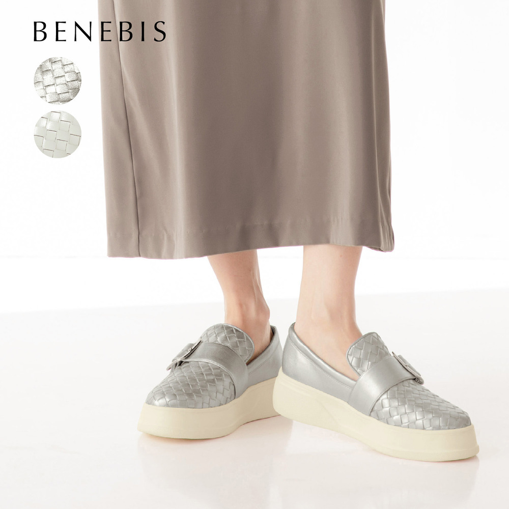 【ベネビス/BENEBIS】美脚本革メッシュベルトスリッポン