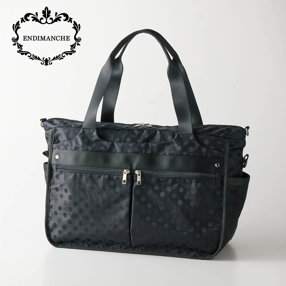 【アンディマンシェ/ENDIMANCHE】ドットジャカード柄ボストンバッグ(2WAY)