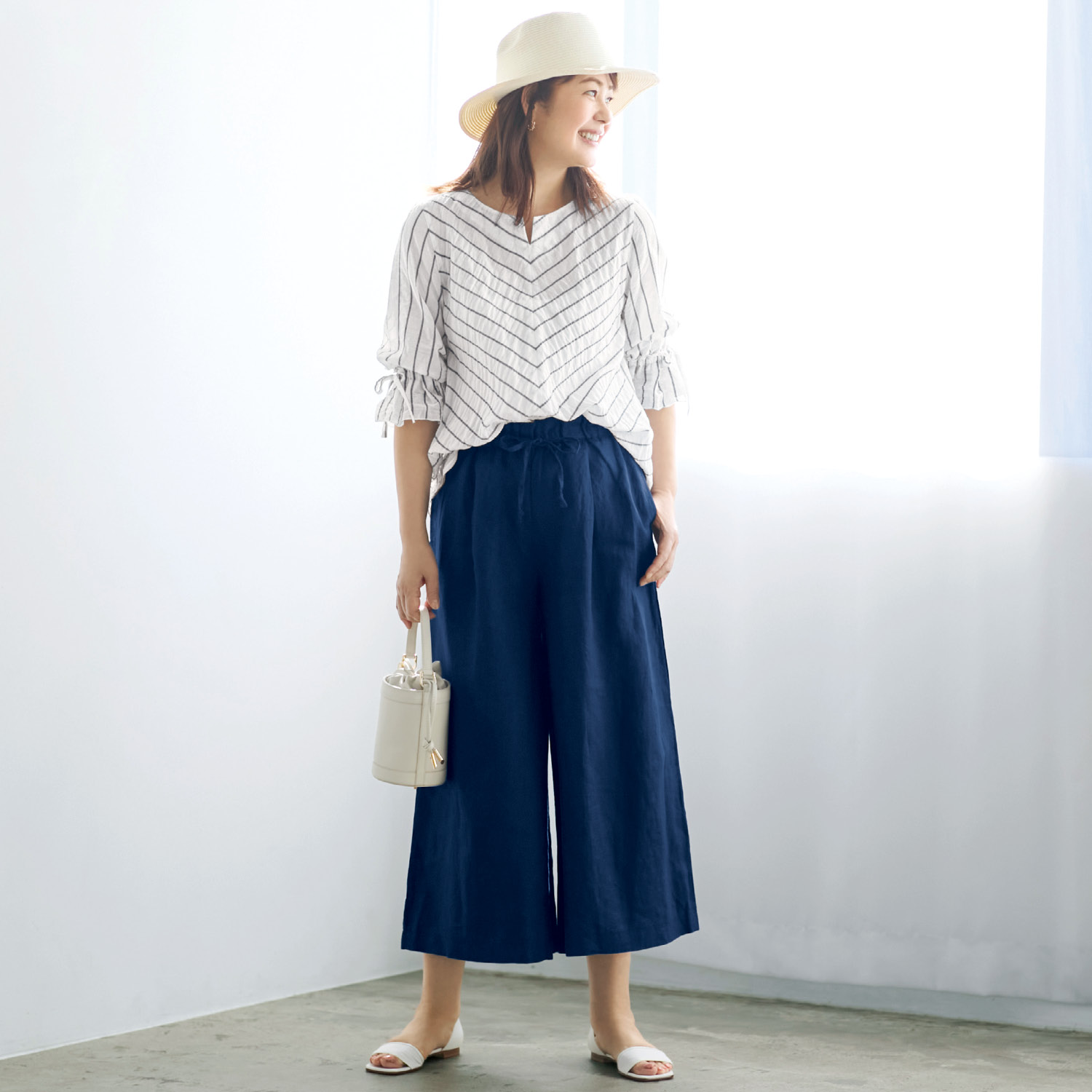 【ベルメゾン】麻タックガウチョパンツ