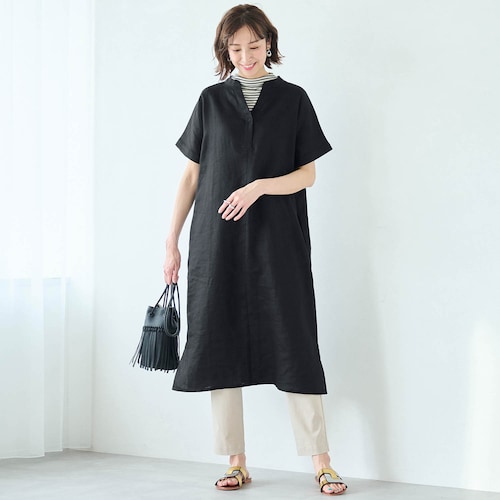 リネン素材のワンピース