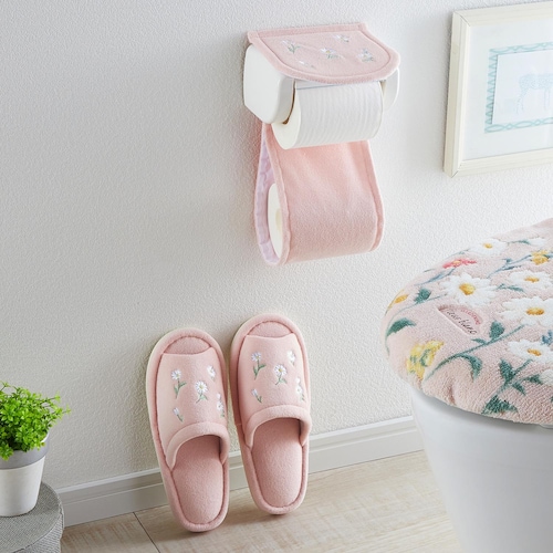 フラワー柄が愛らしいトイレットペーパーホルダーカバー・スリッパ(単品)