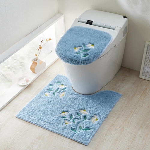 綿素材のフラワー柄トイレマット・フタカバー(単品・セット)