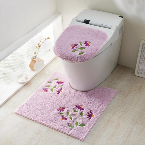 綿素材のフラワー柄トイレマット・フタカバー(単品・セット)