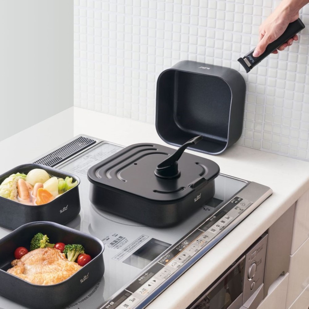 【スット/sutto】自立する!着脱式四角いフライパン 【IH/ガス火対応】