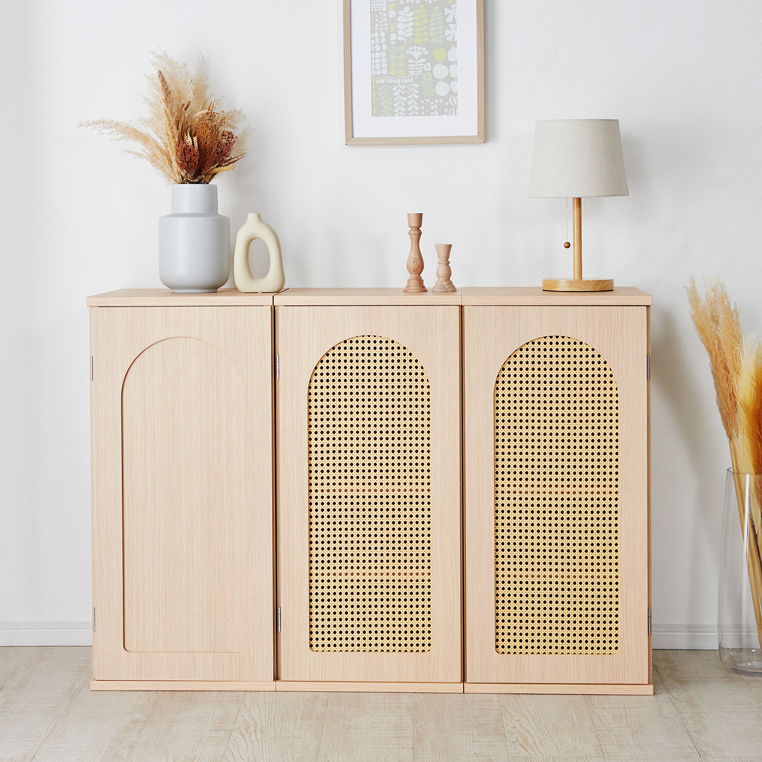 組み合わせて使えるアーチ型デザインのユニットキャビネット