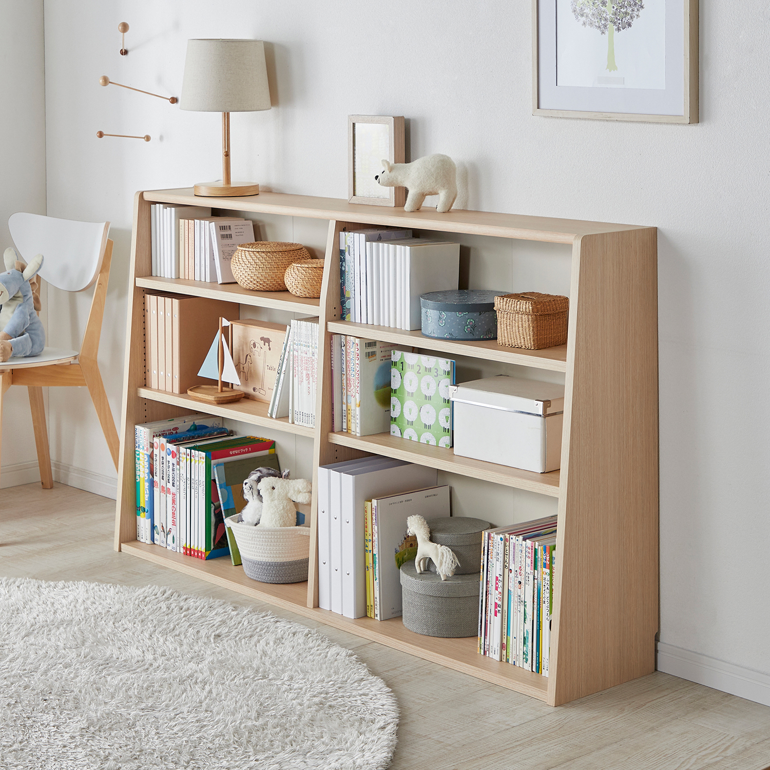 【ベルメゾン】棚板が可動できる腰高斜め本棚 【ベルメゾン】棚板が可動できる腰高斜め本棚