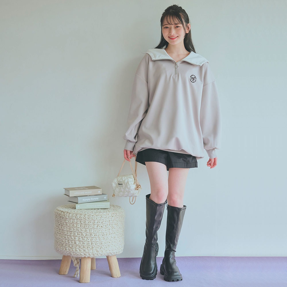 バイカラーハーフジップフーディミニワンピース 【子供服 長袖