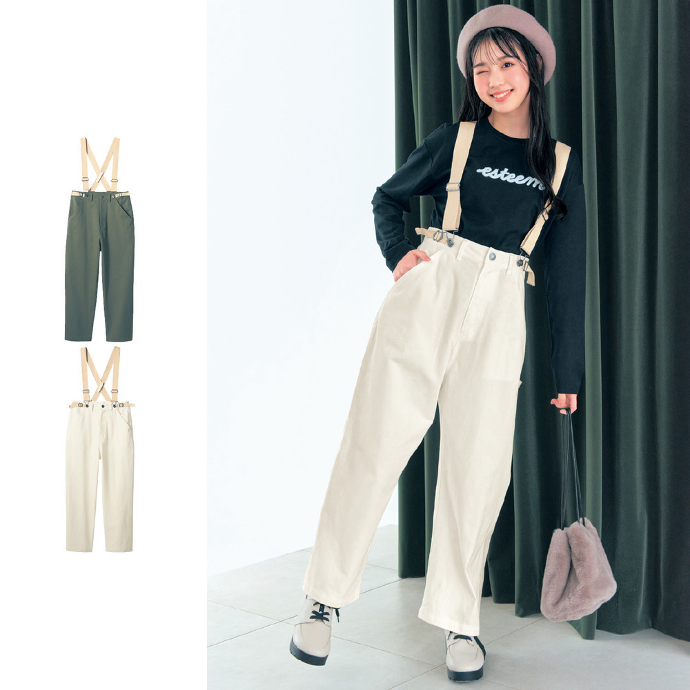 【パペル ラピス/Papel lapiz】異素材サス付き2WAYロングワイドパンツ(ウエスト調節可) 【子供ズボン】