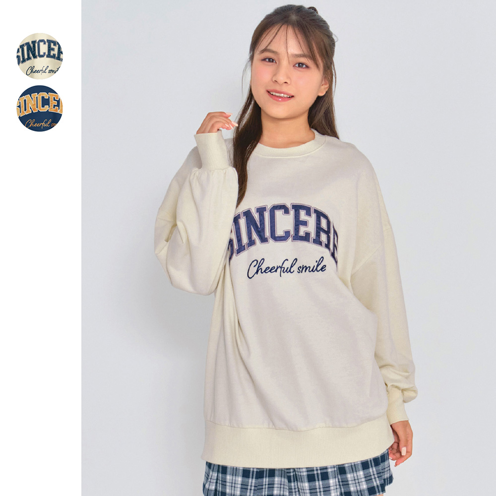 【パペル ラピス/Papel lapiz】カレッジ風ロゴワッペンオーバーサイズ綿ミニ裏毛プルオーバー 【子供服 長袖】