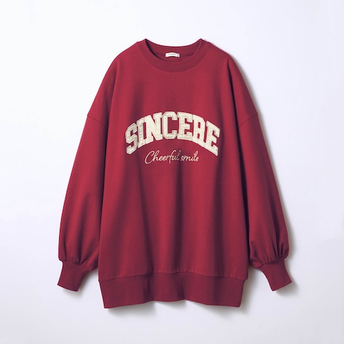 ＼エクリュ再入荷／ カレッジ風ロゴワッペンオーバーサイズ綿ミニ裏毛プルオーバー 【子供服 長袖】