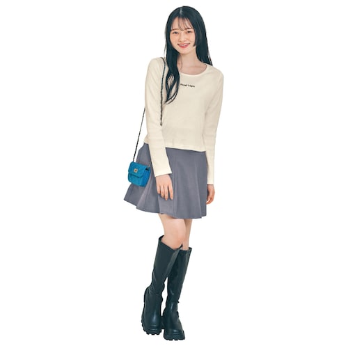 胸刺繍ショート丈綿混リブプルオーバー 【子供服 長袖】