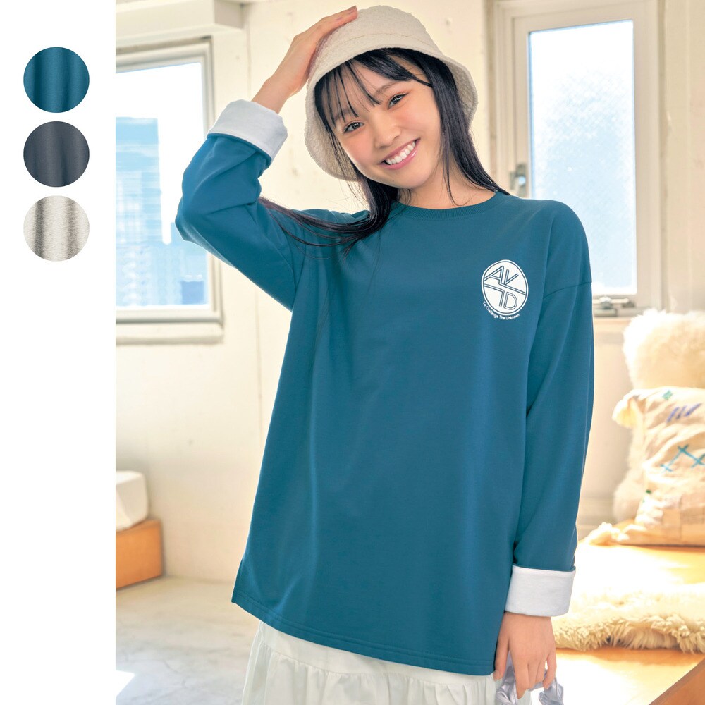【パペル ラピス/Papel lapiz】袖裏配色2WAYサイドスリットミニ裏毛ルーズプルオーバー 【子供服 長袖】