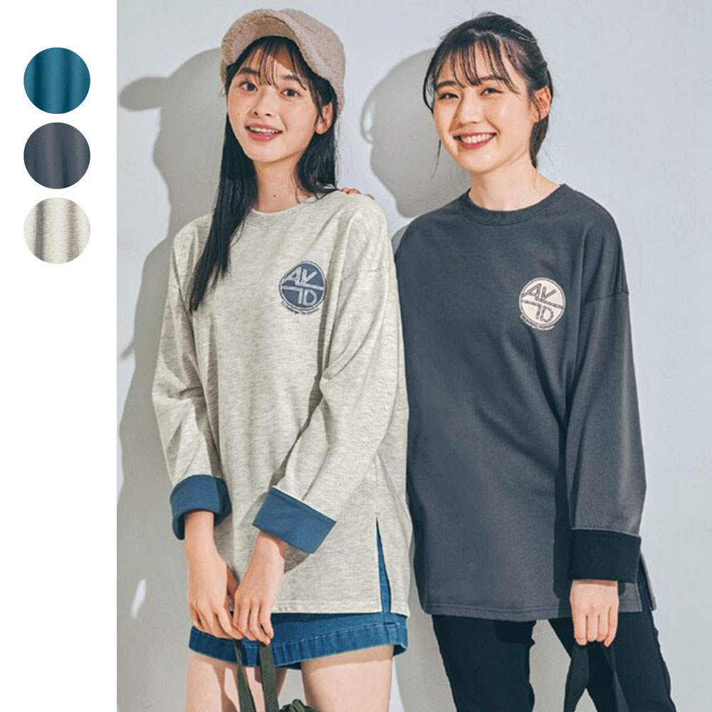 【パペル ラピス/Papel lapiz】袖裏配色2WAYサイドスリットミニ裏毛ルーズプルオーバー 【子供服 長袖】