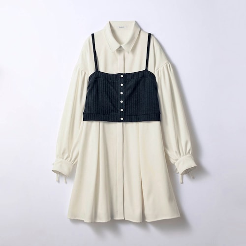 ビスチェ＆袖リボンボリュームギャザーシャツワンピースセット 【子供服 長袖】