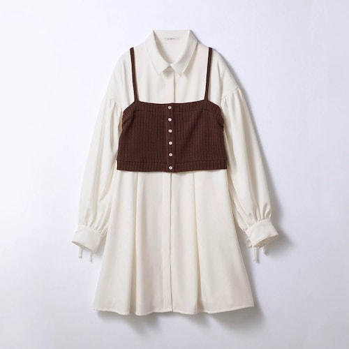 ビスチェ＆袖リボンボリュームギャザーシャツワンピースセット 【子供服 長袖】
