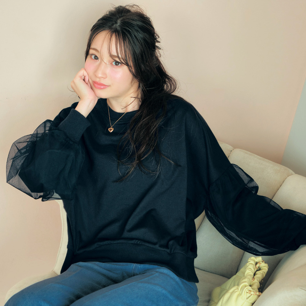 【パペル ラピス/Papel lapiz】チュールドッキングボリュームスリーブミニ裏毛プルオーバー 【子供服 長袖】