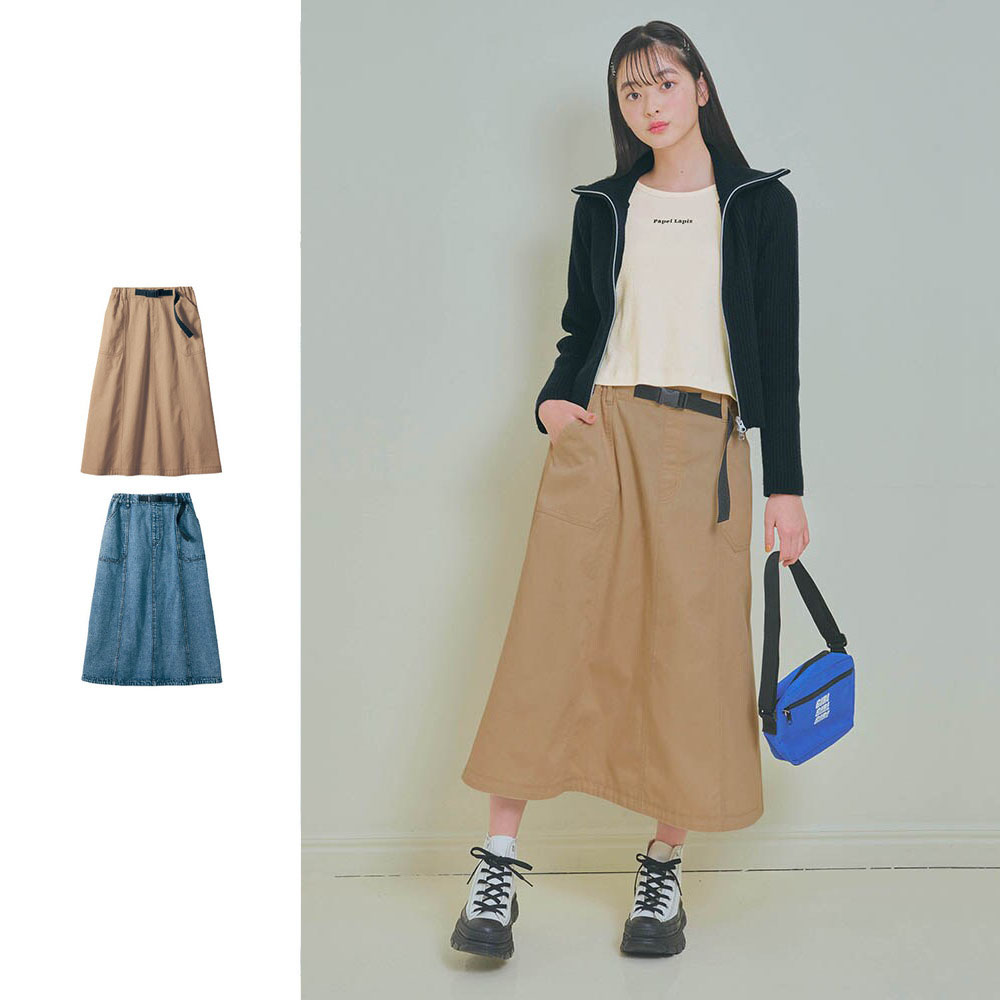 【パペル ラピス/Papel lapiz】デザインベルトロングスカート(ウエスト調節可) 【子供服】 【パペル ラピス/Papel lapiz】デザインベルトロングスカート(ウエスト調節可) 【子供服】