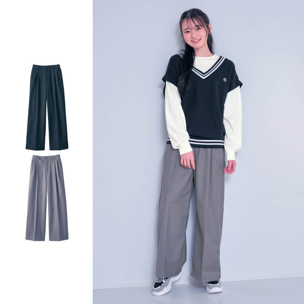 【パペル ラピス/Papel lapiz】センタープレス入りタックワイドパンツ(ウエスト調節可) 【子供ズボン】 【パペル ラピス/Papel lapiz】センタープレス入りタックワイドパンツ(ウエスト調節可) 【子供ズボン】