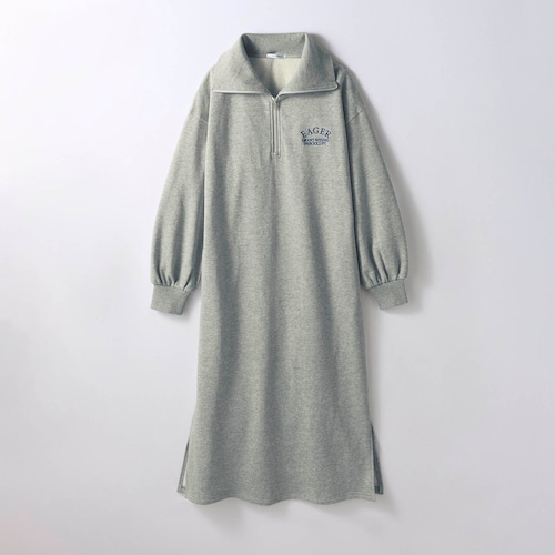 ビッグカラーハーフジップ綿裏毛ワンピース 【子供服 長袖】