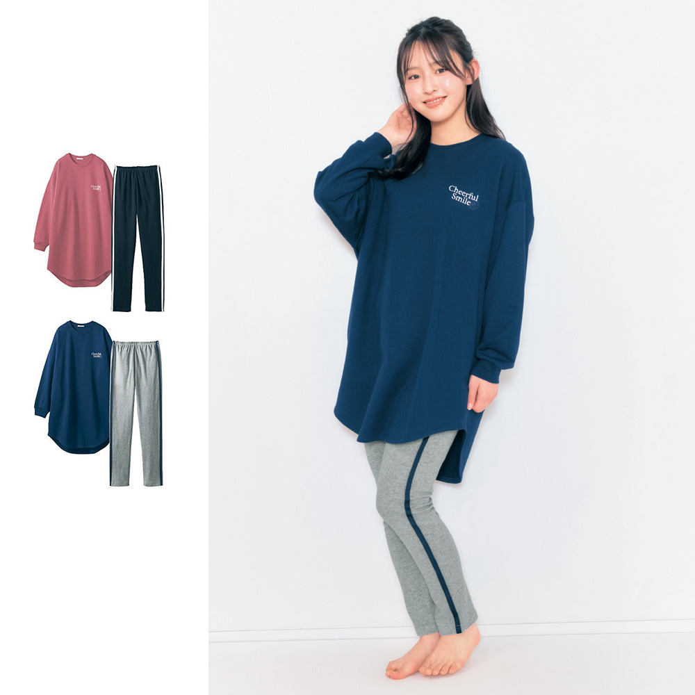 【パペル ラピス/Papel lapiz】裏起毛オーバーシルエットスウェットワンピース & 綿素材レギンスパジャマ 【子供パジャマ 長袖】