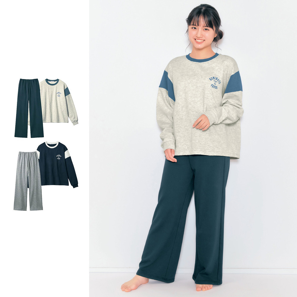 【パペル ラピス/Papel lapiz】裏起毛袖切替えゆるシルエットスウェットパジャマ 【子供パジャマ 長袖】 【パペル ラピス/Papel lapiz】裏起毛袖切替えゆるシルエットスウェットパジャマ 【子供パジャマ 長袖】