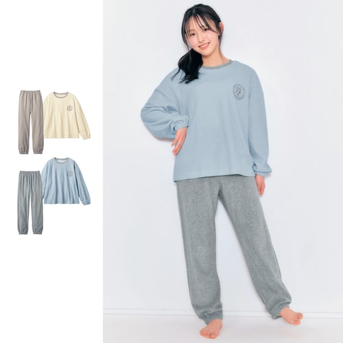 刺繍入りあったか裏側綿フリースパジャマ 【子供パジャマ 長袖】