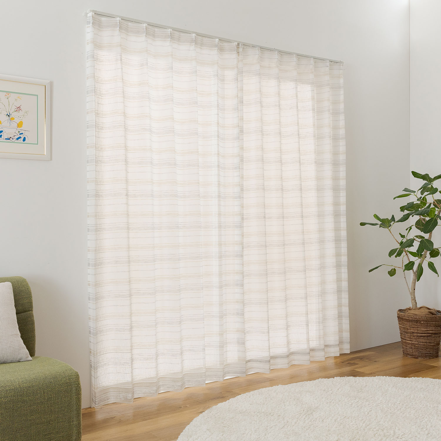 【ベルメゾン】【99サイズ】 ナチュラルボーダーのボイルカーテン 【ベルメゾン】【99サイズ】 ナチュラルボーダーのボイルカーテン