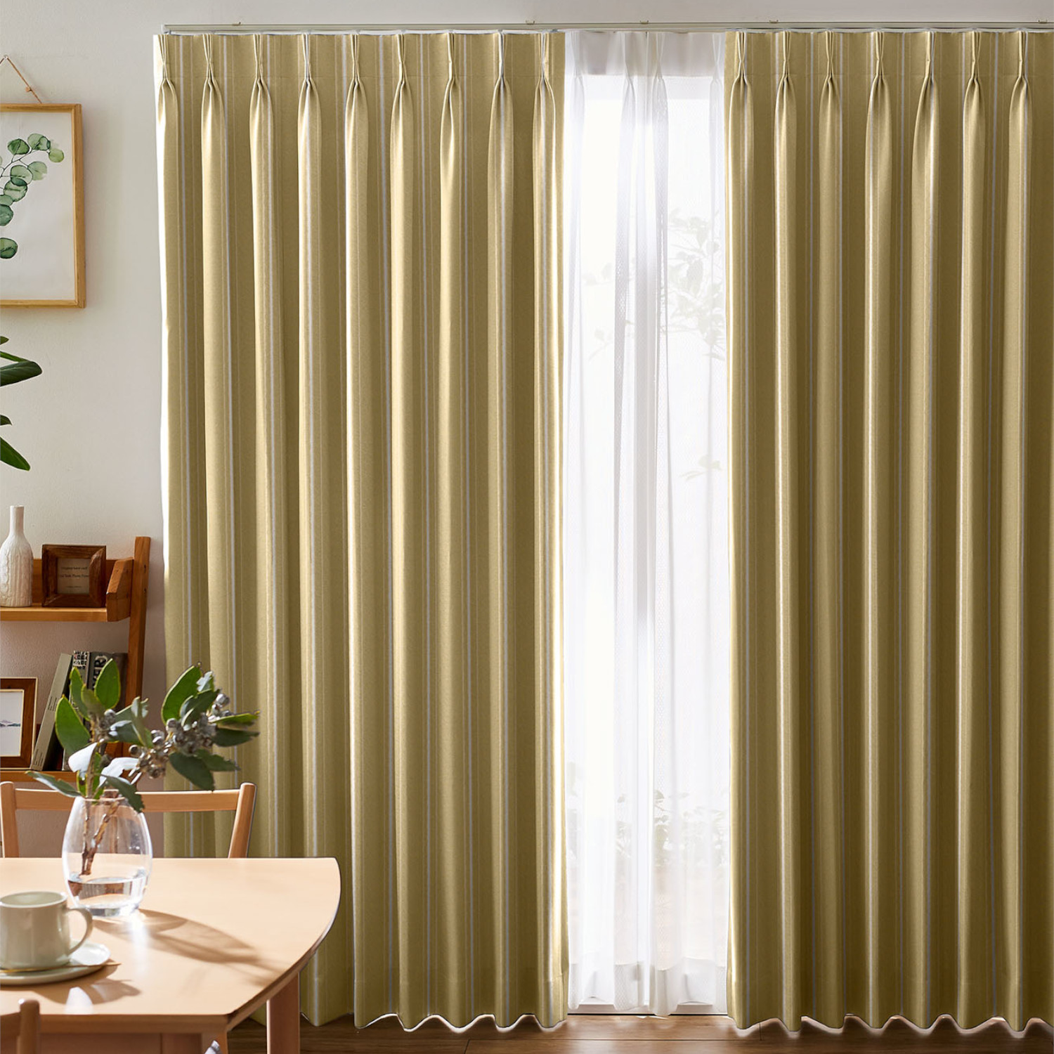 【ベルメゾン】【99サイズ】 リボンテープが美しいストライプカーテン