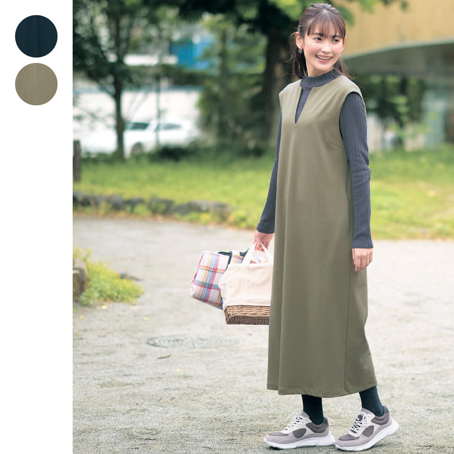 【ベルメゾン】親子でリンクコーデに悩まないレディースリブプルオーバー & ワンピースセット