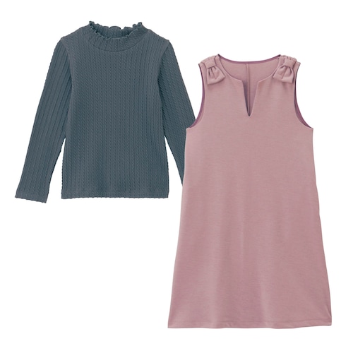 親子でリンクコーデに悩まないリブプルオーバー&ワンピースセット 【子供服】