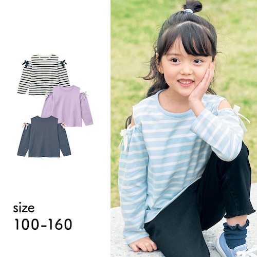 肩見せリボン付き長袖Ｔシャツ 【子供服】