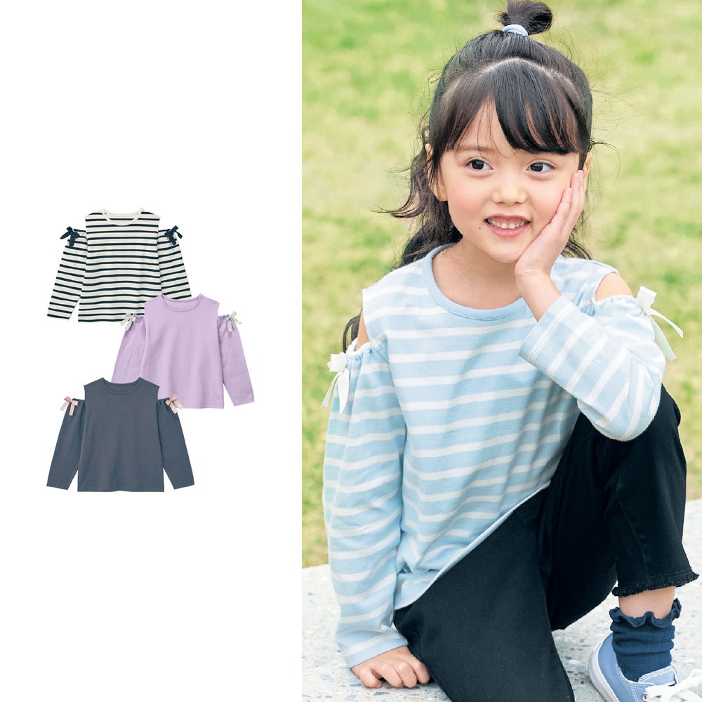 【ジータ/GITA】肩見せリボン付き長袖Tシャツ 【子供服】
