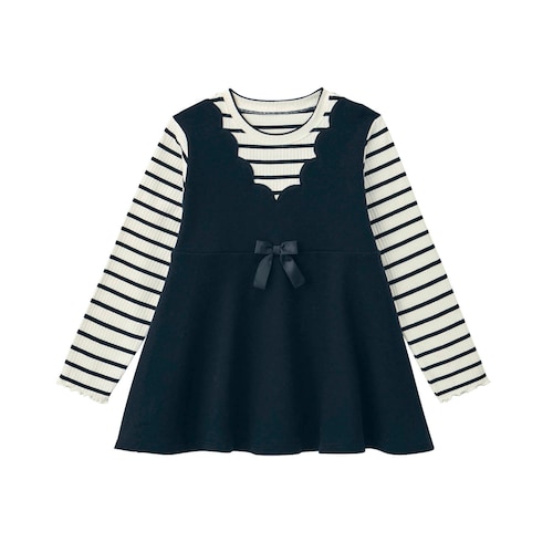スカラップデザインドッキングチュニックＴシャツ 【子供服 長袖】