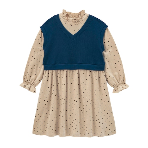 ワッフルベストドッキングワンピース 【子供服 長袖】