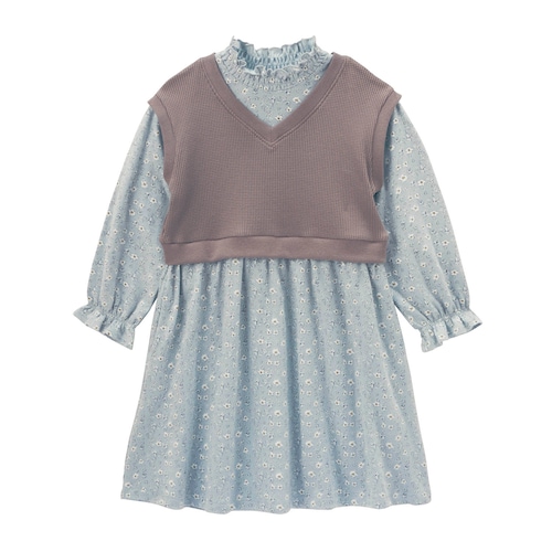 ワッフルベストドッキングワンピース 【子供服 長袖】