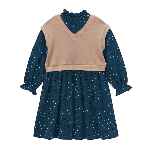 ワッフルベストドッキングワンピース 【子供服 長袖】