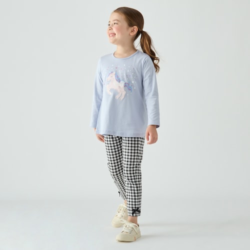 後ろポケット付き裾リボン総柄レギンス 【子供服】