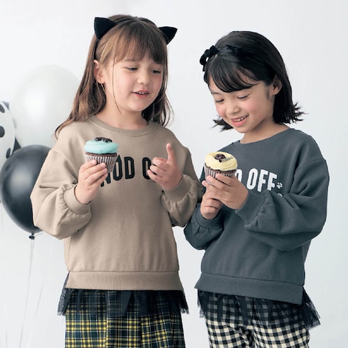 裾チュールフリルネコロゴ裏毛プルオーバー 【子供服 長袖】
