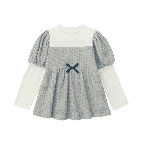 ケーブル編みパフチュニックレイヤード風プルオーバー 【子供服 長袖】