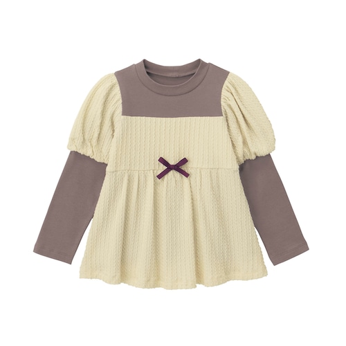 ケーブル編みパフチュニックレイヤード風プルオーバー 【子供服 長袖】