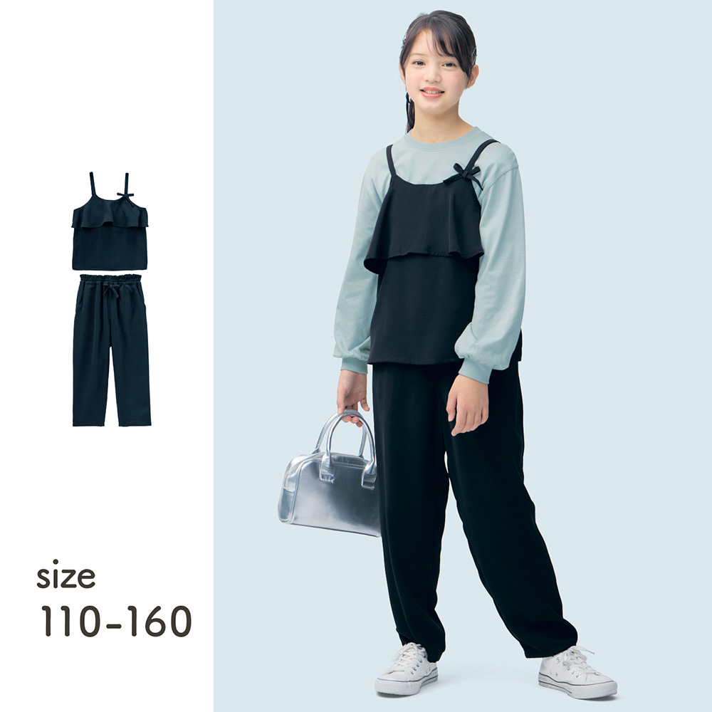 【ジータ/GITA】サロペット見えリボン付きキャミビスチェ & パンツセット 【子供服】