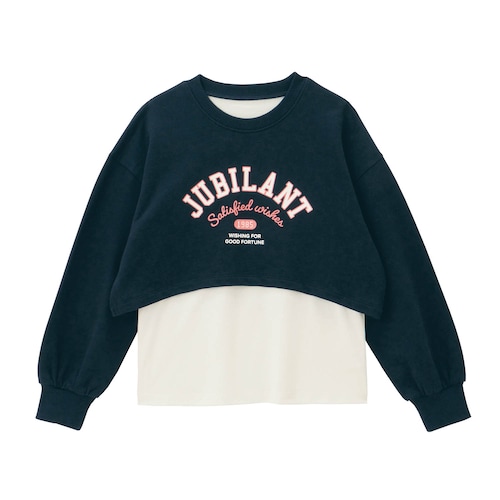 ショート丈ロゴトップスレイヤード風プルオーバー 【子供服 長袖】
