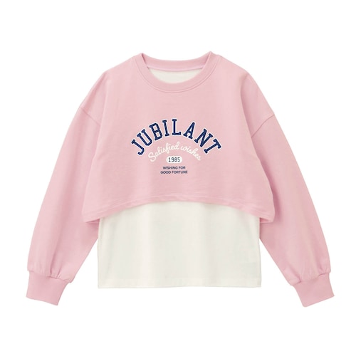 ショート丈ロゴトップスレイヤード風プルオーバー 【子供服 長袖】