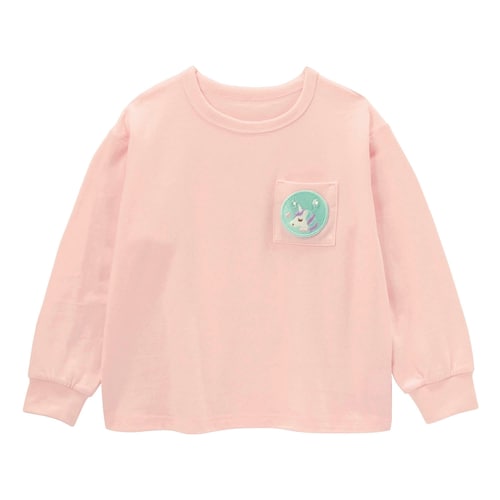 １枚で３倍楽しめるワッペン付き袖リブ長袖Ｔシャツ 【子供服】