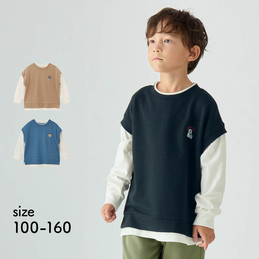 【ジータ/GITA】ベストレイヤード風刺繍入り長袖Tシャツ 【子供服】 【ジータ/GITA】ベストレイヤード風刺繍入り長袖Tシャツ 【子供服】