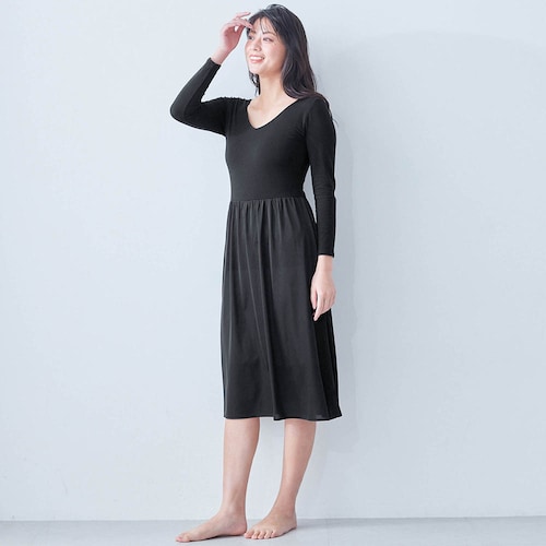 綿混あったかインナー・おなかをインできる九分袖スリップ