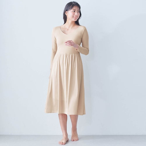 綿混あったかインナー・おなかをインできる九分袖スリップ